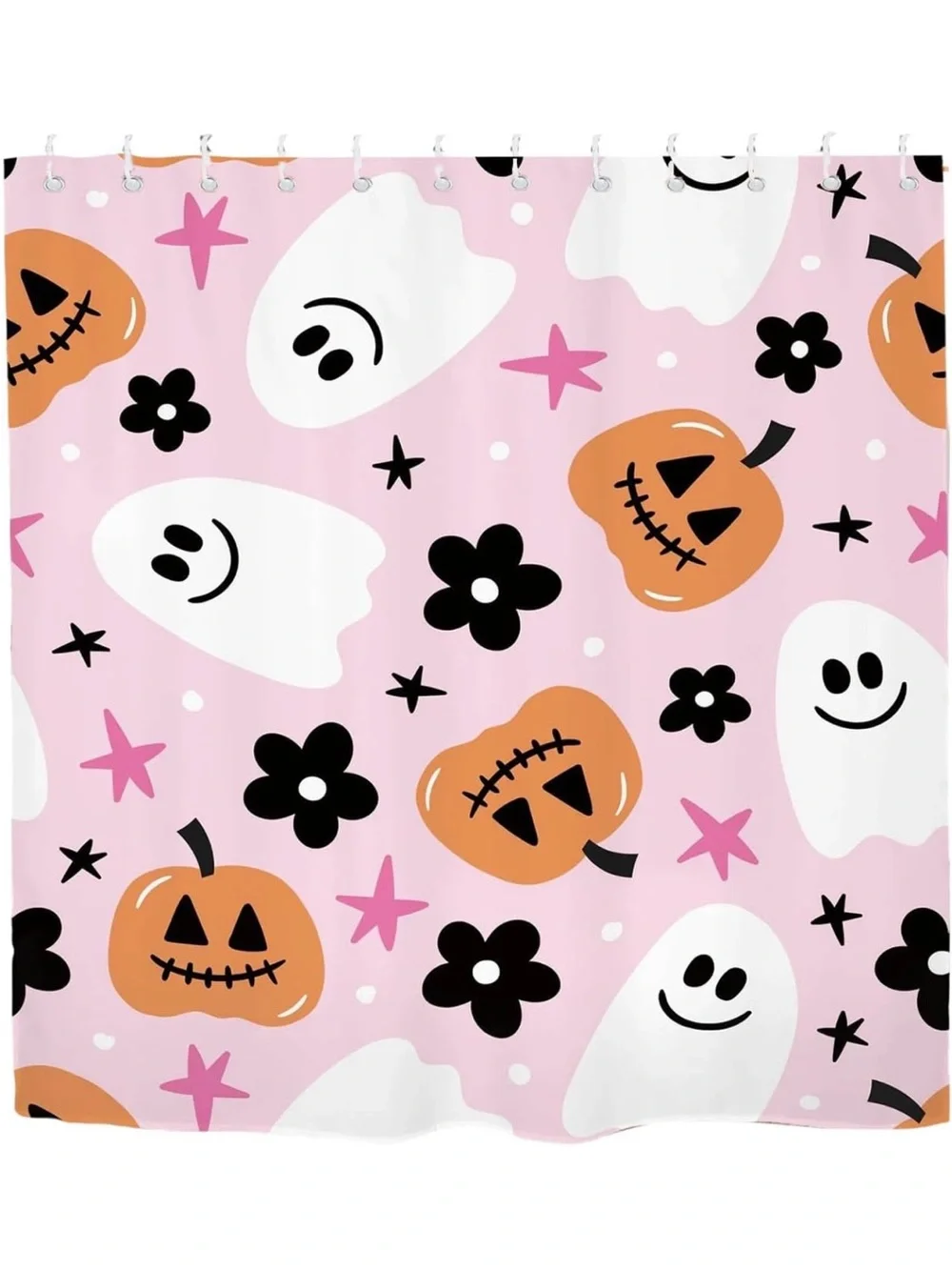 Happy Halloween Shower Curtain, Polyester Bath Decor, Cute Cartoon Ghost Pumpkin